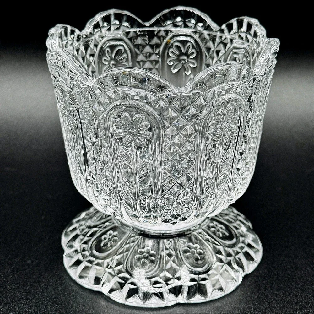 Vintage Avon Fostoria Daisy Diamond Point Footed Candy Dish Vase Candle Holder